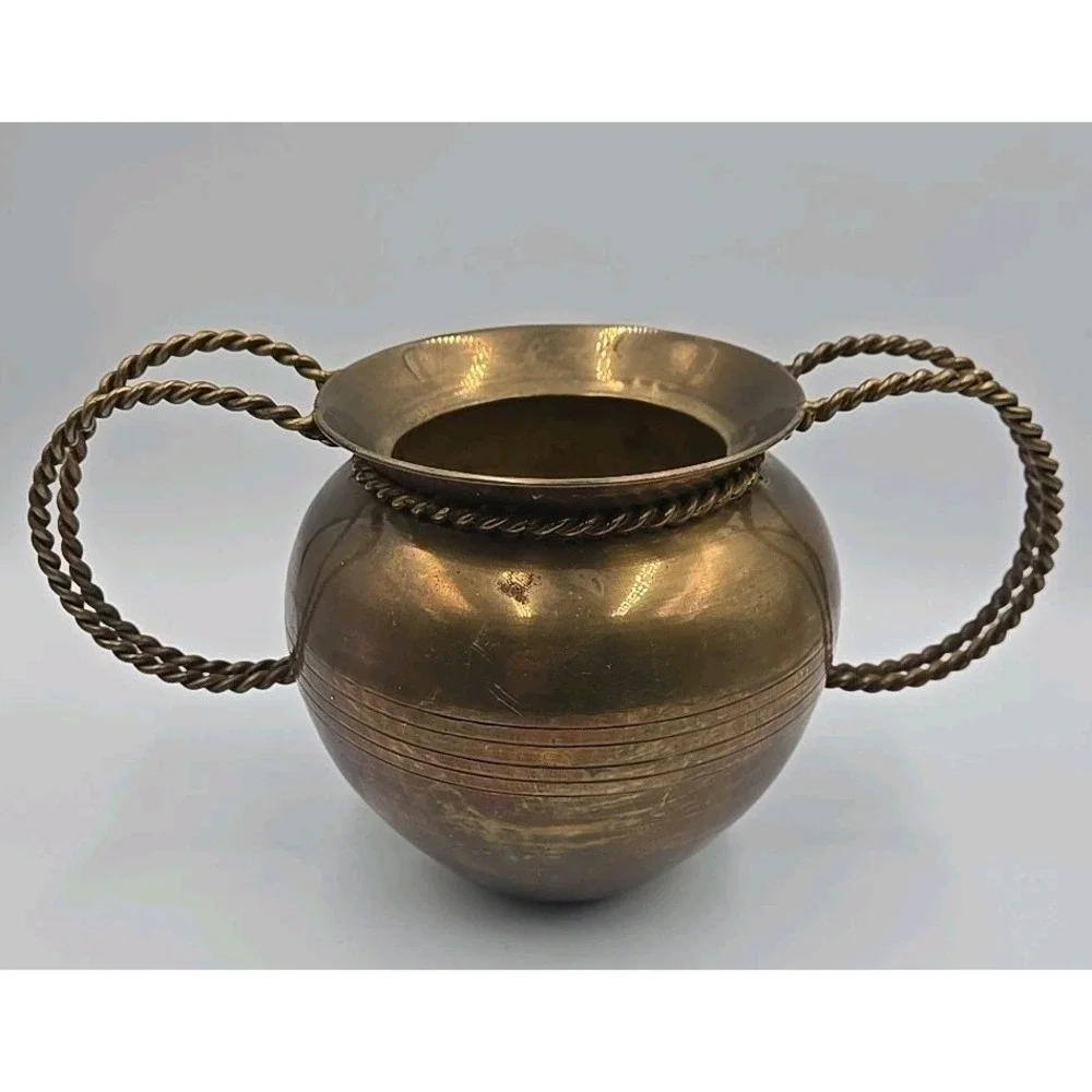 MCM Brass Vase Twisted Wire‎ Handles 6